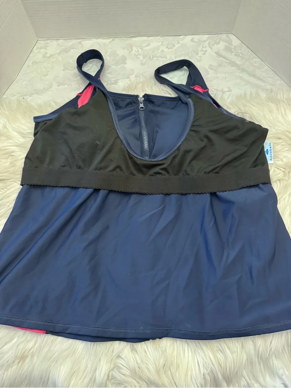 Aqua belle Swimsuits For All 26W Colorblock Navy Blue Pink Full Zip Tankini New